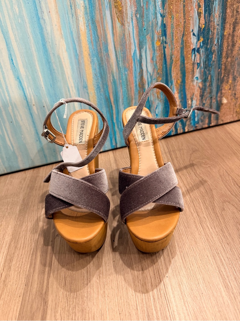 Steve Madden Gray Velvet Crisscross Platform Wedges